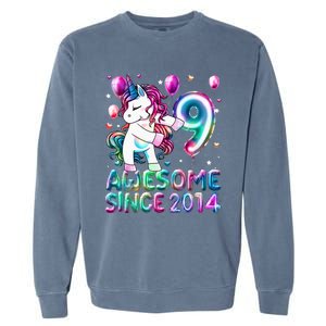 9 Years Old Unicorn Flossing 9th Birthday Girl Unicorn Party Garment-Dyed Sweatshirt