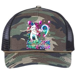 9 Years Old Unicorn Flossing 9th Birthday Girl Unicorn Party Retro Rope Trucker Hat Cap