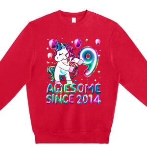 9 Years Old Unicorn Flossing 9th Birthday Girl Unicorn Party Premium Crewneck Sweatshirt