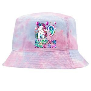 9 Years Old Unicorn Flossing 9th Birthday Girl Unicorn Party Tie-Dyed Bucket Hat