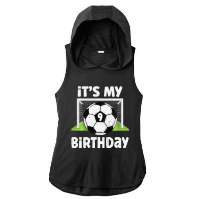 9 Years Old Soccer 9th Birthday Player Bday Party Ladies PosiCharge Tri-Blend Wicking Draft Hoodie Tank