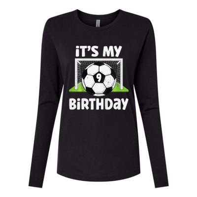 9 Years Old Soccer 9th Birthday Player Bday Party Womens Cotton Relaxed Long Sleeve T-Shirt