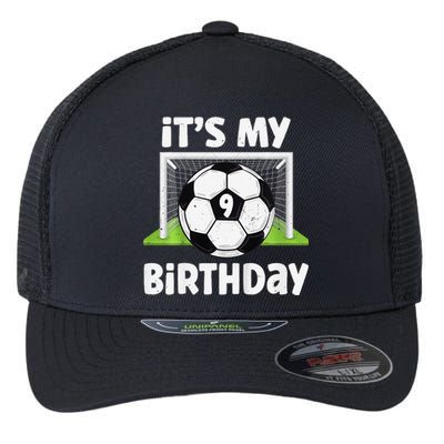 9 Years Old Soccer 9th Birthday Player Bday Party Flexfit Unipanel Trucker Cap