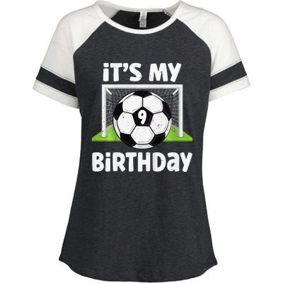 9 Years Old Soccer 9th Birthday Player Bday Party Enza Ladies Jersey Colorblock Tee