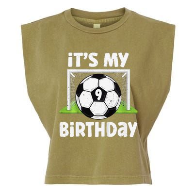 9 Years Old Soccer 9th Birthday Player Bday Party Garment-Dyed Women's Muscle Tee