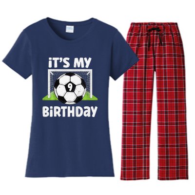 9 Years Old Soccer 9th Birthday Player Bday Party Women's Flannel Pajama Set