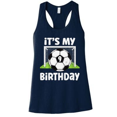 9 Years Old Soccer 9th Birthday Player Bday Party Women's Racerback Tank