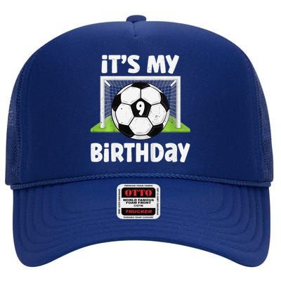 9 Years Old Soccer 9th Birthday Player Bday Party High Crown Mesh Back Trucker Hat