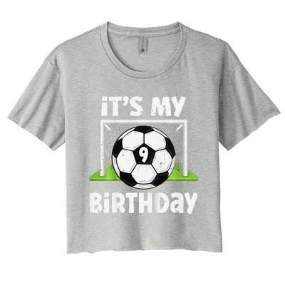 9 Years Old Soccer 9th Birthday Player Bday Party Women's Crop Top Tee