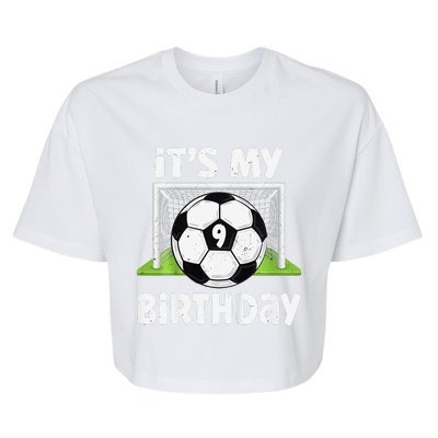 9 Years Old Soccer 9th Birthday Player Bday Party Bella+Canvas Jersey Crop Tee