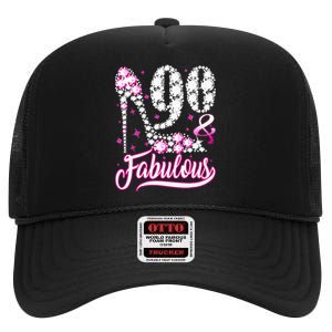 90 Years Old Gifts 90 & Fabulous 90th Birthday Pink Diamond High Crown Mesh Back Trucker Hat