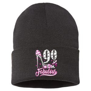 90 Years Old Gifts 90 & Fabulous 90th Birthday Pink Diamond Sustainable Knit Beanie