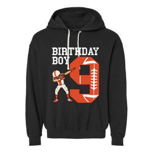 9 Years Old Football Player 9th Football Birthday Garment-Dyed Fleece Hoodie