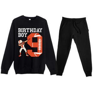 9 Years Old Football Player 9th Football Birthday Premium Crewneck Sweatsuit Set