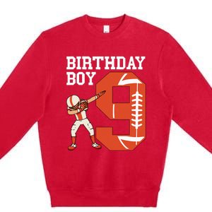 9 Years Old Football Player 9th Football Birthday Premium Crewneck Sweatshirt