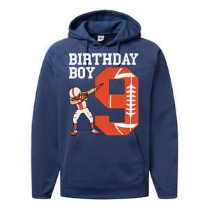 9 Years Old Football Player 9th Football Birthday Performance Fleece Hoodie