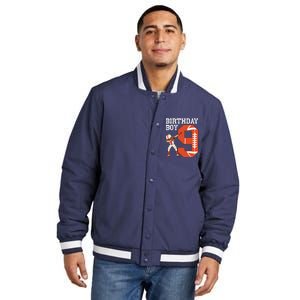 9 Years Old Football Player 9th Football Birthday Insulated Varsity Jacket