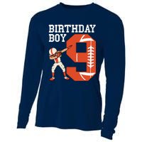 9 Years Old Football Player 9th Football Birthday Cooling Performance Long Sleeve Crew