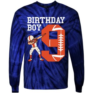 9 Years Old Football Player 9th Football Birthday Tie-Dye Long Sleeve Shirt