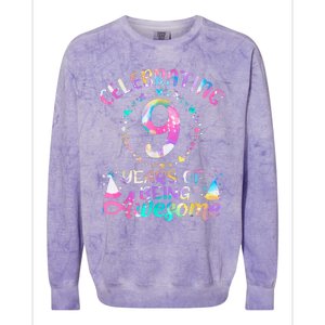 9 Years Of Being Awesome 9 Years Old 9th Birthday Tie Dye Colorblast Crewneck Sweatshirt