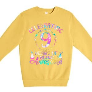 9 Years Of Being Awesome 9 Years Old 9th Birthday Tie Dye Premium Crewneck Sweatshirt