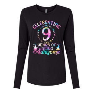 9 Years Of Being Awesome 9 Years Old 9th Birthday Tie Dye Womens Cotton Relaxed Long Sleeve T-Shirt