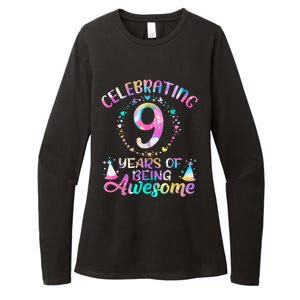 9 Years Of Being Awesome 9 Years Old 9th Birthday Tie Dye Womens CVC Long Sleeve Shirt