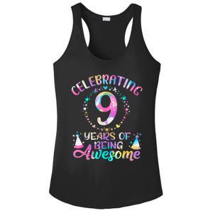 9 Years Of Being Awesome 9 Years Old 9th Birthday Tie Dye Ladies PosiCharge Competitor Racerback Tank