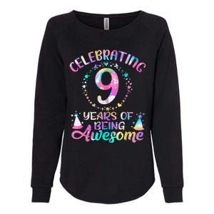 9 Years Of Being Awesome 9 Years Old 9th Birthday Tie Dye Womens California Wash Sweatshirt