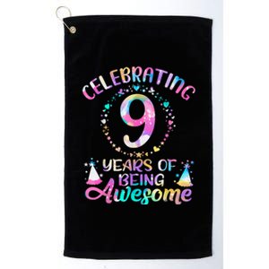 9 Years Of Being Awesome 9 Years Old 9th Birthday Tie Dye Platinum Collection Golf Towel