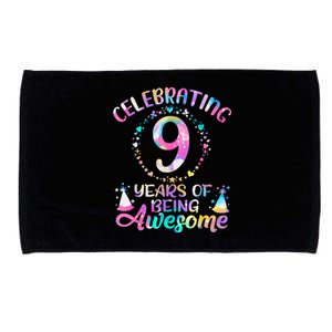 9 Years Of Being Awesome 9 Years Old 9th Birthday Tie Dye Microfiber Hand Towel