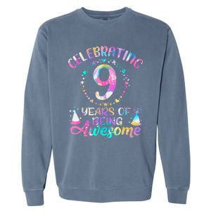 9 Years Of Being Awesome 9 Years Old 9th Birthday Tie Dye Garment-Dyed Sweatshirt