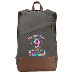 9 Years Of Being Awesome 9 Years Old 9th Birthday Tie Dye Cotton Canvas Backpack