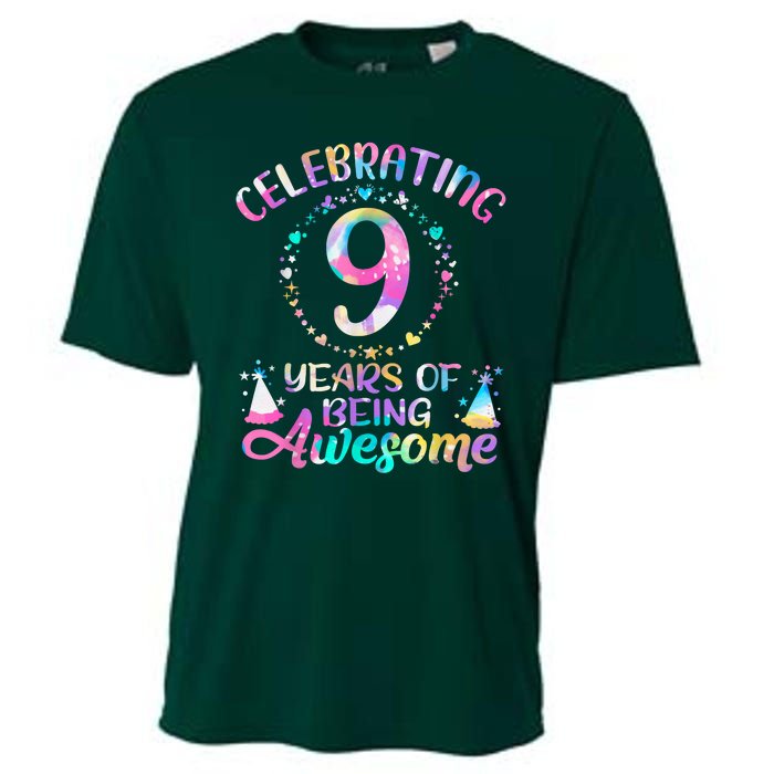 9 Years Of Being Awesome 9 Years Old 9th Birthday Tie Dye Cooling Performance Crew T-Shirt