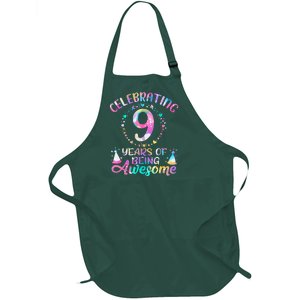 9 Years Of Being Awesome 9 Years Old 9th Birthday Tie Dye Full-Length Apron With Pockets