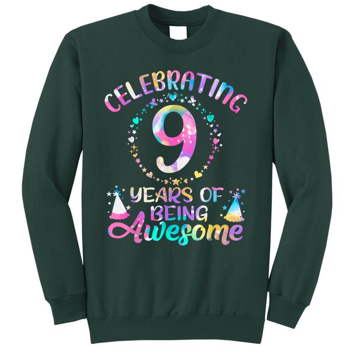 9 Years Of Being Awesome 9 Years Old 9th Birthday Tie Dye Sweatshirt