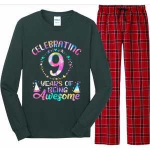 9 Years Of Being Awesome 9 Years Old 9th Birthday Tie Dye Long Sleeve Pajama Set