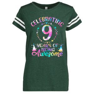 9 Years Of Being Awesome 9 Years Old 9th Birthday Tie Dye Enza Ladies Jersey Football T-Shirt