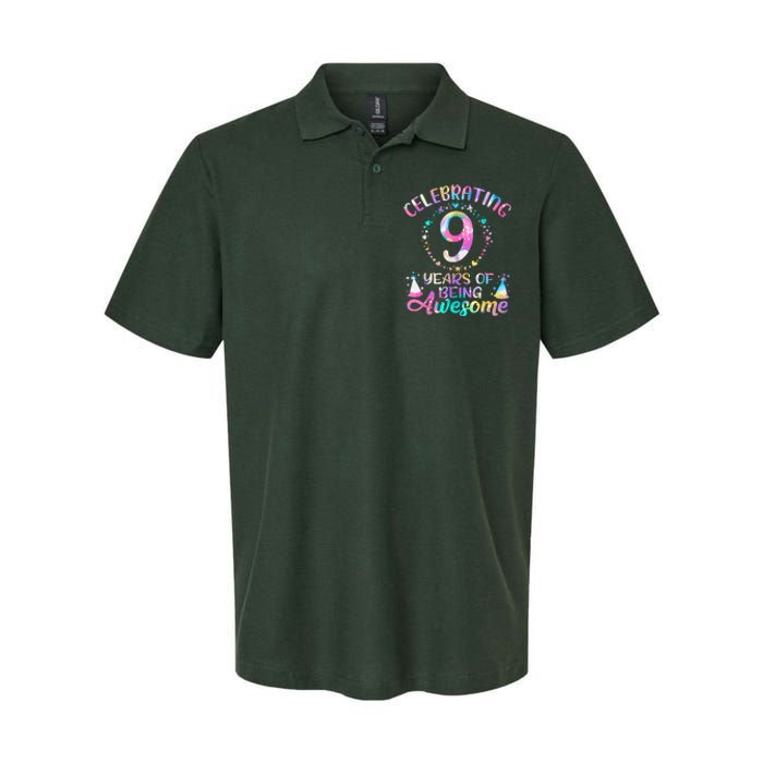 9 Years Of Being Awesome 9 Years Old 9th Birthday Tie Dye Softstyle Adult Sport Polo