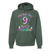 9 Years Of Being Awesome 9 Years Old 9th Birthday Tie Dye Premium Hoodie