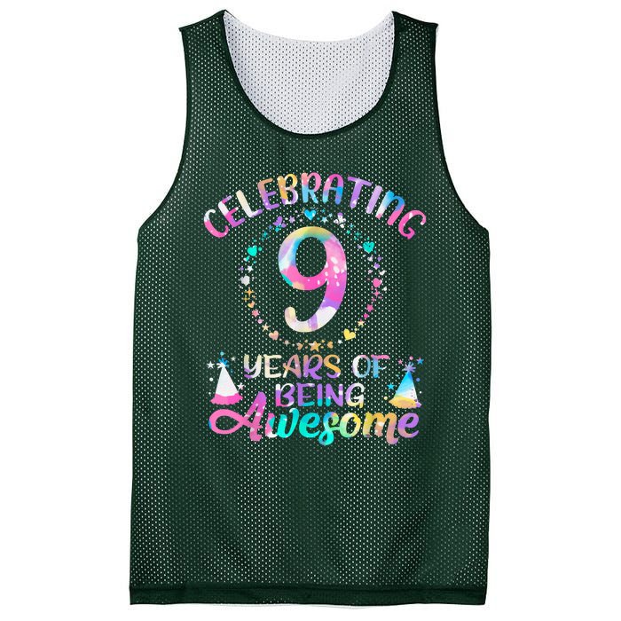 9 Years Of Being Awesome 9 Years Old 9th Birthday Tie Dye Mesh Reversible Basketball Jersey Tank