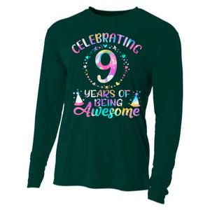 9 Years Of Being Awesome 9 Years Old 9th Birthday Tie Dye Cooling Performance Long Sleeve Crew