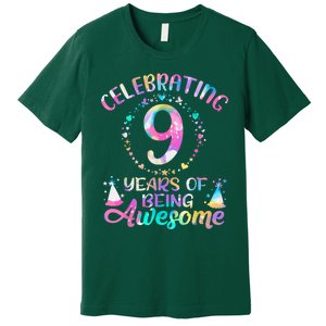 9 Years Of Being Awesome 9 Years Old 9th Birthday Tie Dye Premium T-Shirt