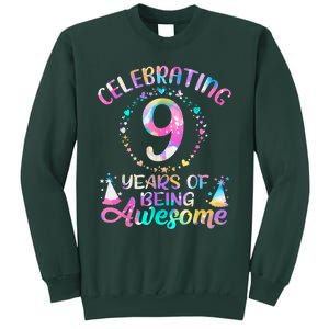 9 Years Of Being Awesome 9 Years Old 9th Birthday Tie Dye Tall Sweatshirt