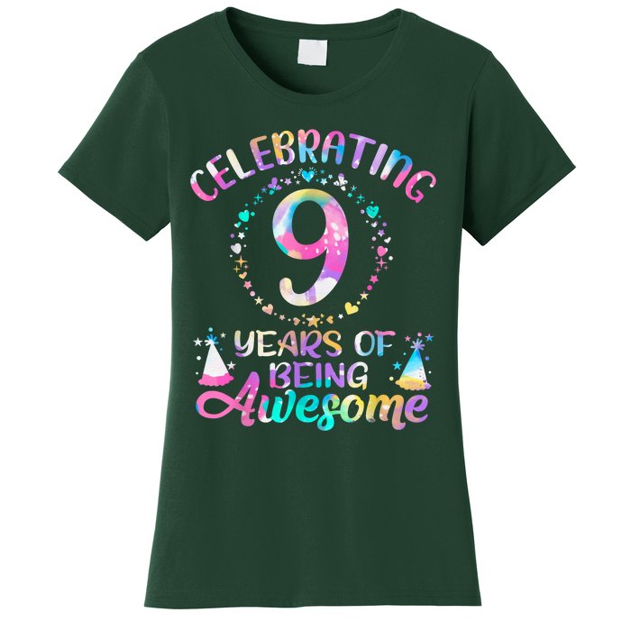 9 Years Of Being Awesome 9 Years Old 9th Birthday Tie Dye Women's T-Shirt