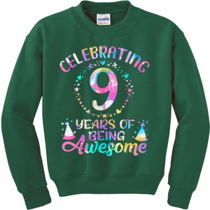 9 Years Of Being Awesome 9 Years Old 9th Birthday Tie Dye Kids Sweatshirt