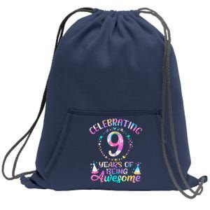 9 Years Of Being Awesome 9 Years Old 9th Birthday Tie Dye Sweatshirt Cinch Pack Bag