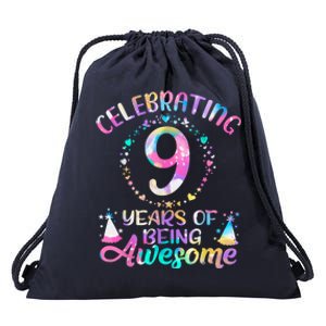 9 Years Of Being Awesome 9 Years Old 9th Birthday Tie Dye Drawstring Bag