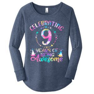 9 Years Of Being Awesome 9 Years Old 9th Birthday Tie Dye Women's Perfect Tri Tunic Long Sleeve Shirt