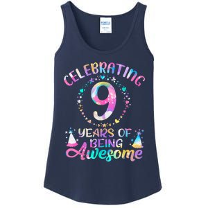 9 Years Of Being Awesome 9 Years Old 9th Birthday Tie Dye Ladies Essential Tank